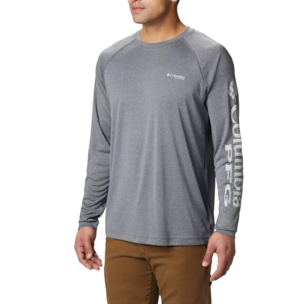 Long-Sleeve Grey Columbia Men's PFG Heather Long Sleeve Shirt Small